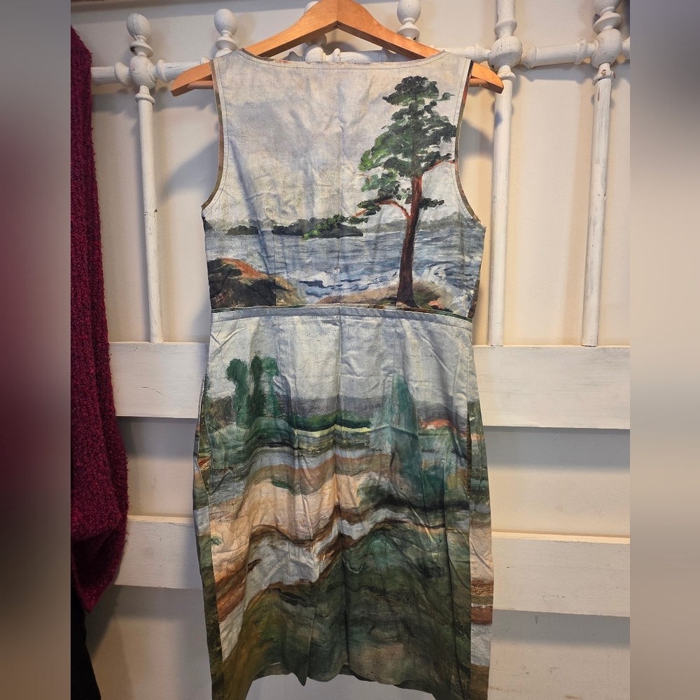 Vintage Anthropologie Odille Artist’s Rendering Landscape Scenery Dress - Picture 2 of 6